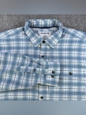 Poncho The Blue Bison Performance Flannel Long Sleeve Shirt Men’s XL Blue/White